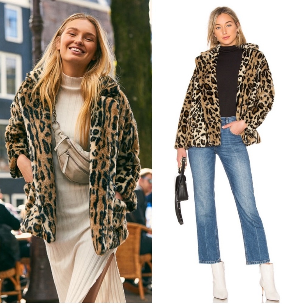 Free People Kate Leopard Double Breasted Faux Fur